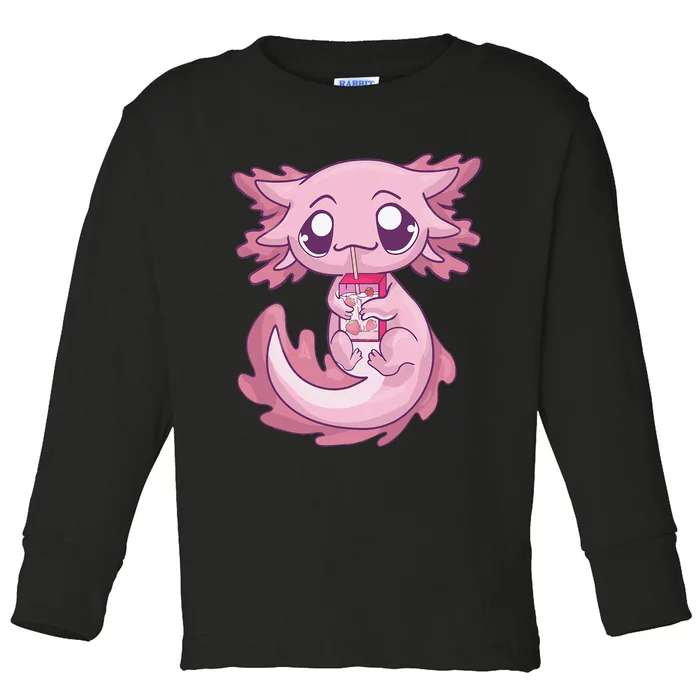 Cute Axolotl Pastel Goth Kawaii Anime Strawberry Milk Toddler Long Sleeve Shirt