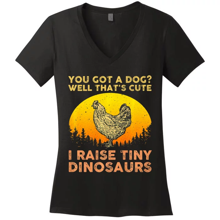 Chicken Art Poultry Chicken Farmer Funny Tiny Dinosaurs Women's V-Neck T-Shirt