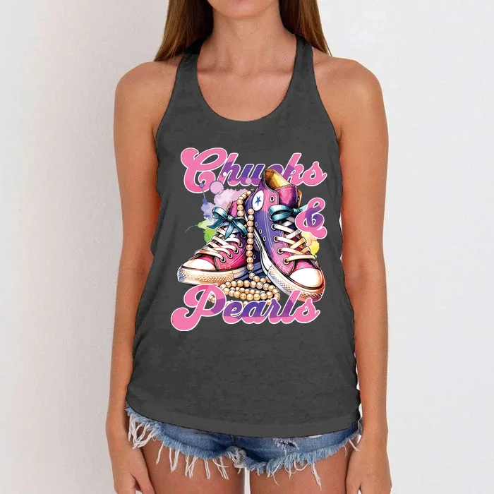 Chucks And Pearls 2024 Funny Kamala Harris 2024 Election Women's Knotted Racerback Tank