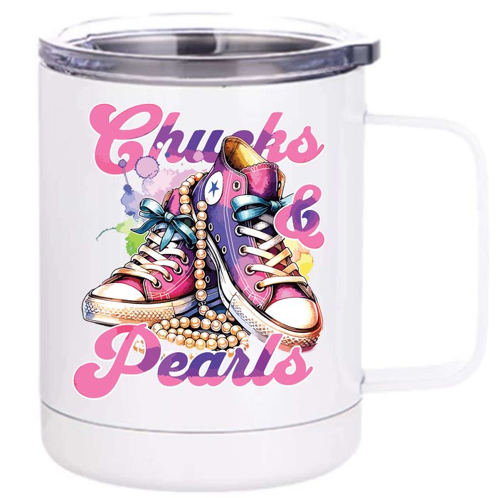 Chucks And Pearls 2024 Funny Kamala Harris 2024 Election Front & Back 12oz Stainless Steel Tumbler Cup