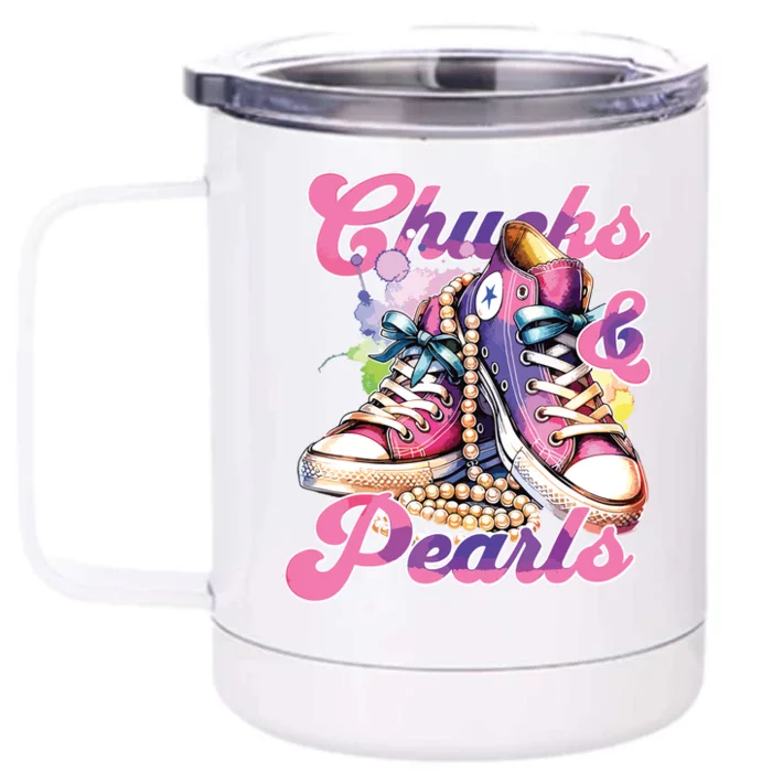 Chucks And Pearls 2024 Funny Kamala Harris 2024 Election Front & Back 12oz Stainless Steel Tumbler Cup