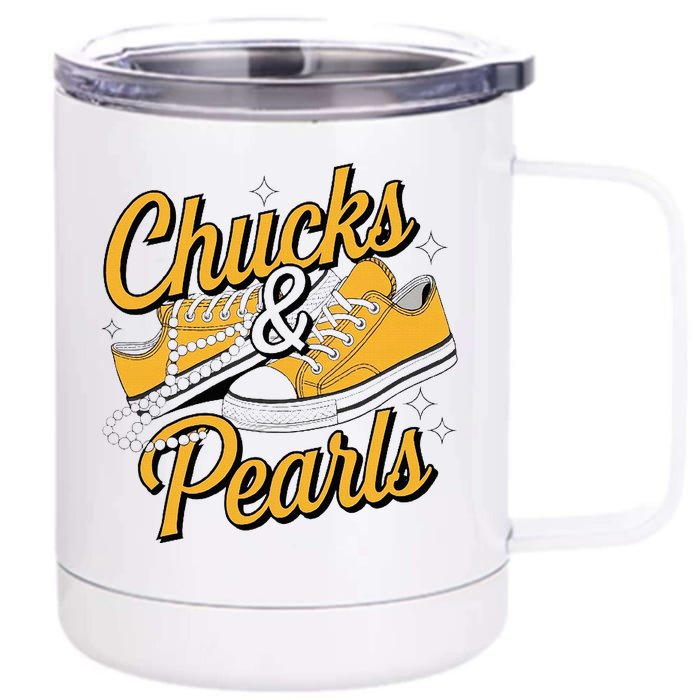 Chucks And Pearls For Women 2024 Front & Back 12oz Stainless Steel Tumbler Cup