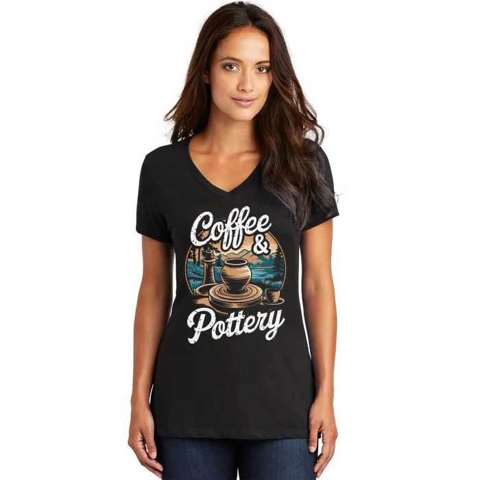 Coffee And Pottery Lover Ceramic Artist Women's V-Neck T-Shirt