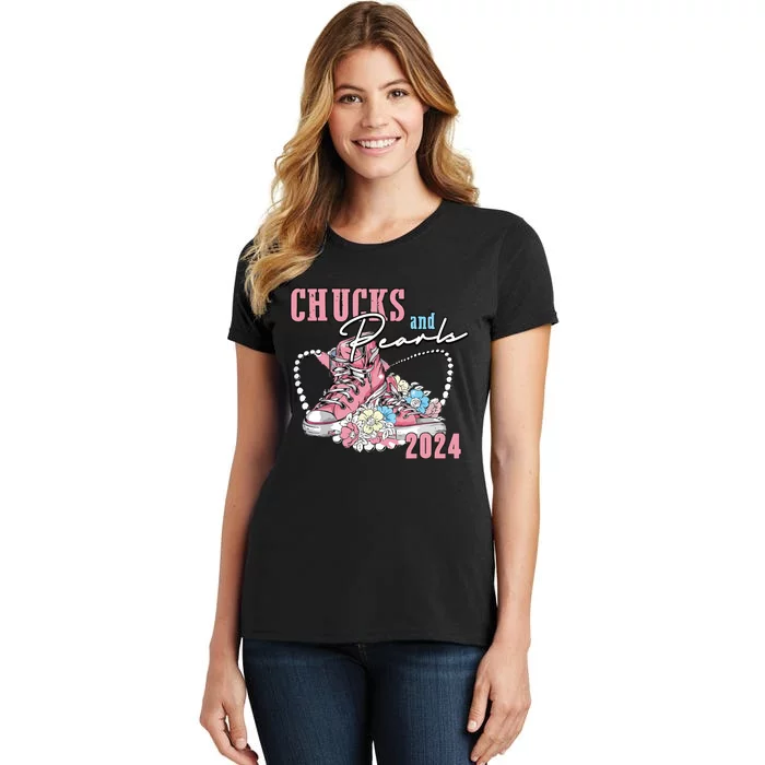 Chucks And Pearls 2024 Im With Her Kamala 2024 Women's T-Shirt