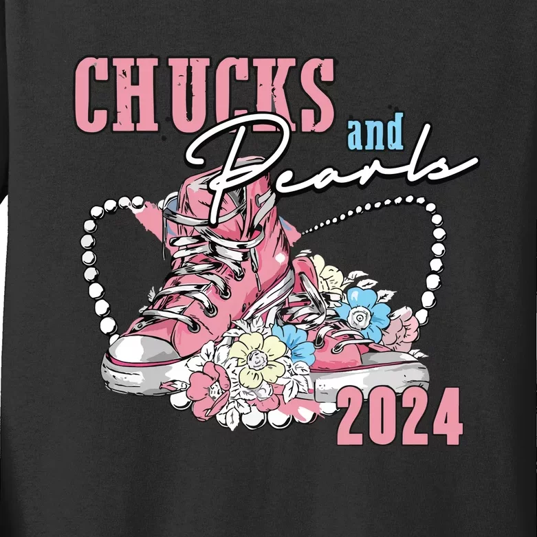 Chucks And Pearls 2024 Im With Her Kamala 2024 Kids Long Sleeve Shirt