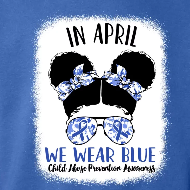 Child Abuse Prevention Awareness Month Blue Ribbon Messy Bun Gift Toddler Hoodie