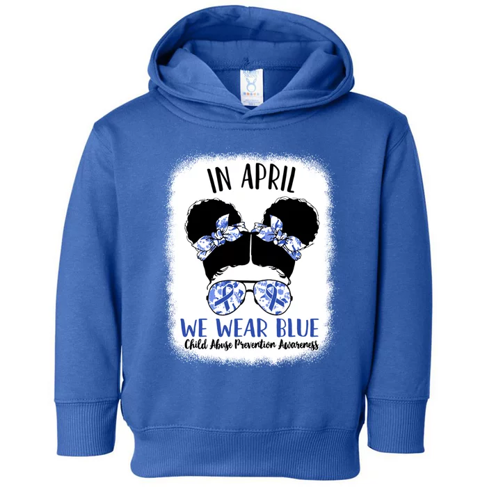 Child Abuse Prevention Awareness Month Blue Ribbon Messy Bun Gift Toddler Hoodie