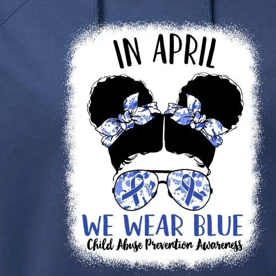 Child Abuse Prevention Awareness Month Blue Ribbon Messy Bun Gift Performance Fleece Hoodie