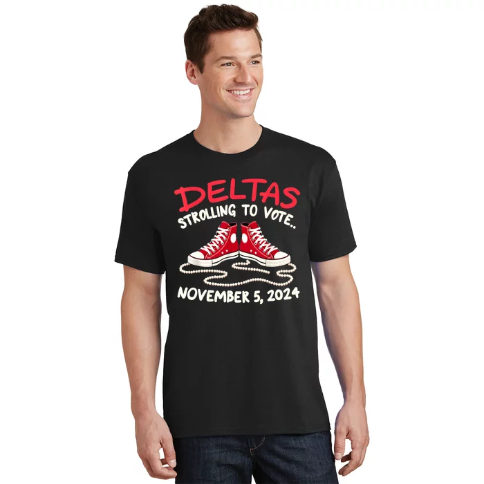 Chucks And Pearls Deltas Strolling To Vote November 5 2024 T-Shirt