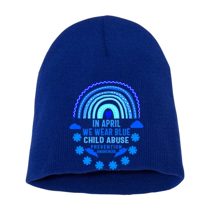 Child Abuse Prevention Month Awareness April Wear The Blue Gift Short Acrylic Beanie