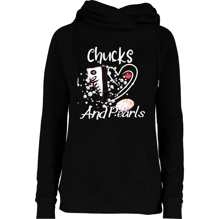 Chucks And Pearls Womens Funnel Neck Pullover Hood