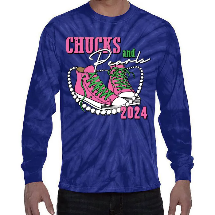 Chucks And Pearls Im With Her Kamala 2024 Tie-Dye Long Sleeve Shirt