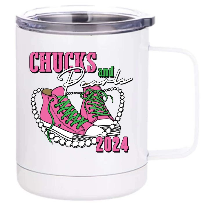 Chucks And Pearls Im With Her Kamala 2024 Front & Back 12oz Stainless Steel Tumbler Cup