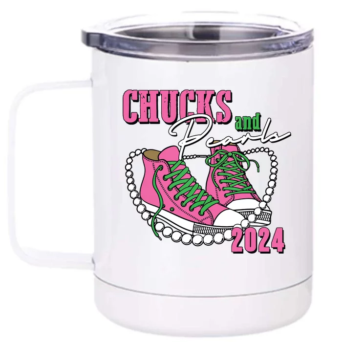 Chucks And Pearls Im With Her Kamala 2024 Front & Back 12oz Stainless Steel Tumbler Cup