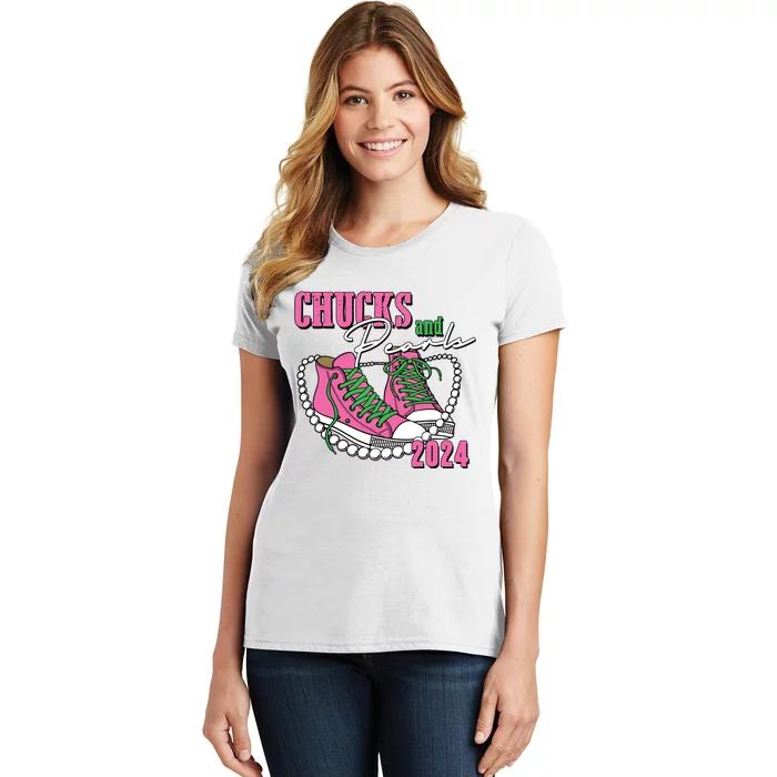 Chucks And Pearls Im With Her Kamala 2024 Women's T-Shirt