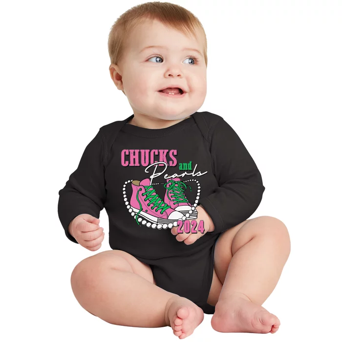 Chucks And Pearls IM With Her Kamala 2024 Baby Long Sleeve Bodysuit