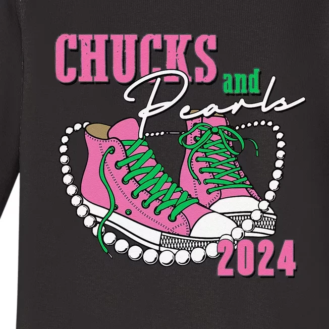 Chucks And Pearls IM With Her Kamala 2024 Baby Long Sleeve Bodysuit