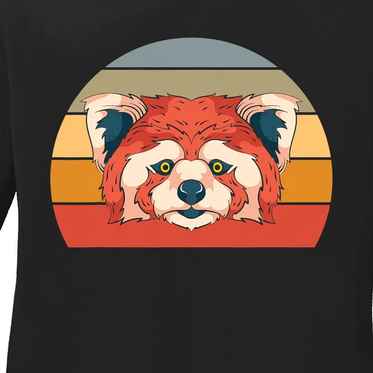 Cute Animal Panda Bear Gift Retro Red Panda Ladies Long Sleeve Shirt