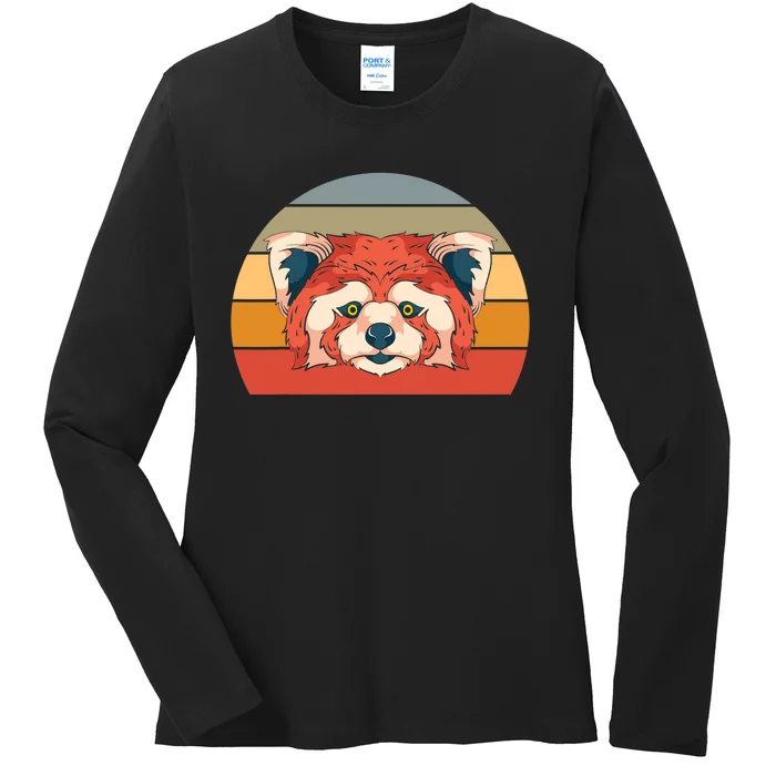 Cute Animal Panda Bear Gift Retro Red Panda Ladies Long Sleeve Shirt