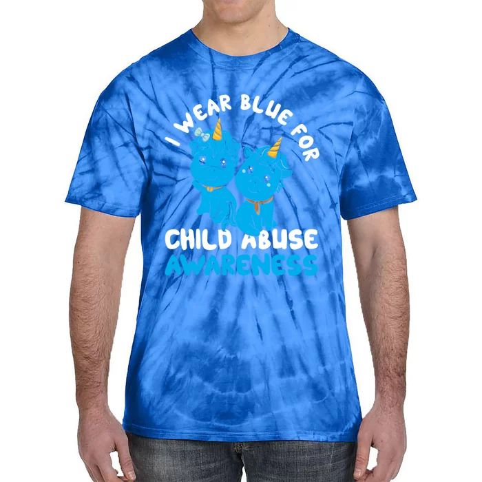 Child Abuse Prevention Month Blue Ribbon Awareness Support Cute Gift Tie-Dye T-Shirt