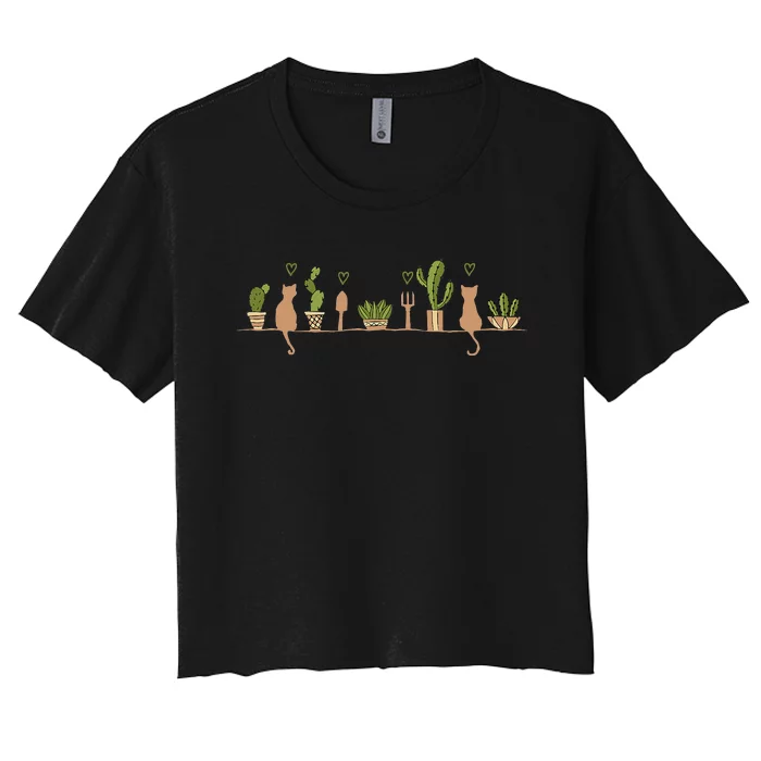 Cats And Plant Gardening Garden Cat Lover Gardener Women's Crop Top Tee