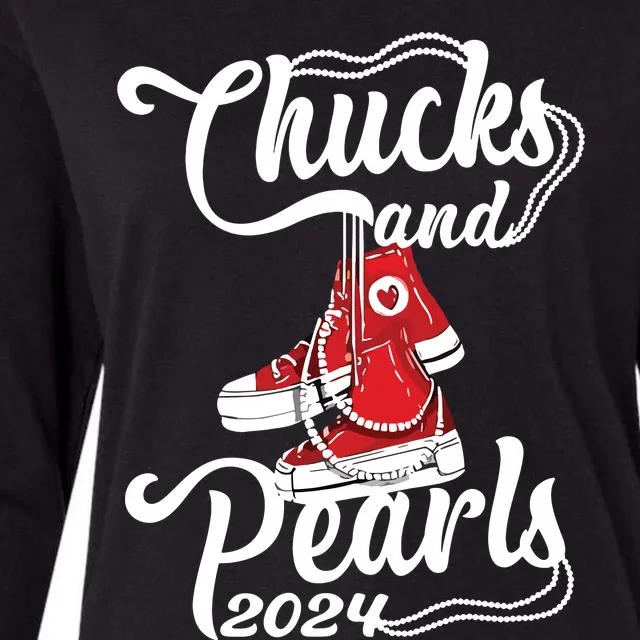 Chucks And Pearls Kamala Harris 2024 Support Womens Cotton Relaxed Long Sleeve T-Shirt