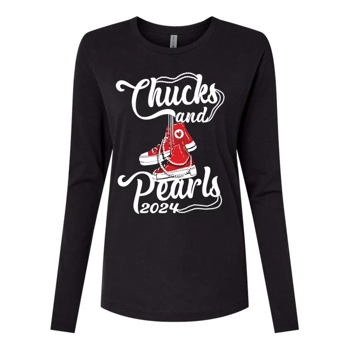 Chucks And Pearls Kamala Harris 2024 Support Womens Cotton Relaxed Long Sleeve T-Shirt