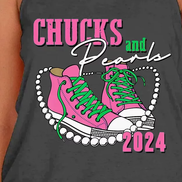 Chucks And Pearls IM With Her 2024 Women's Knotted Racerback Tank