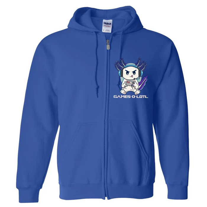 Cute Axolotl Playing Console Video Games Axolotl Gaming Full Zip Hoodie