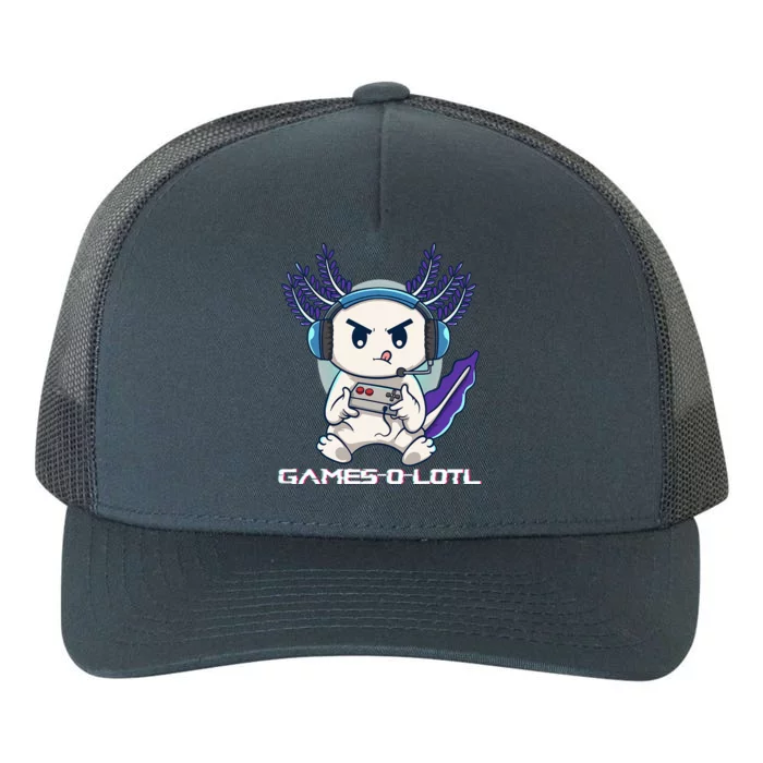 Cute Axolotl Playing Console Video Games Axolotl Gaming Yupoong Adult 5-Panel Trucker Hat