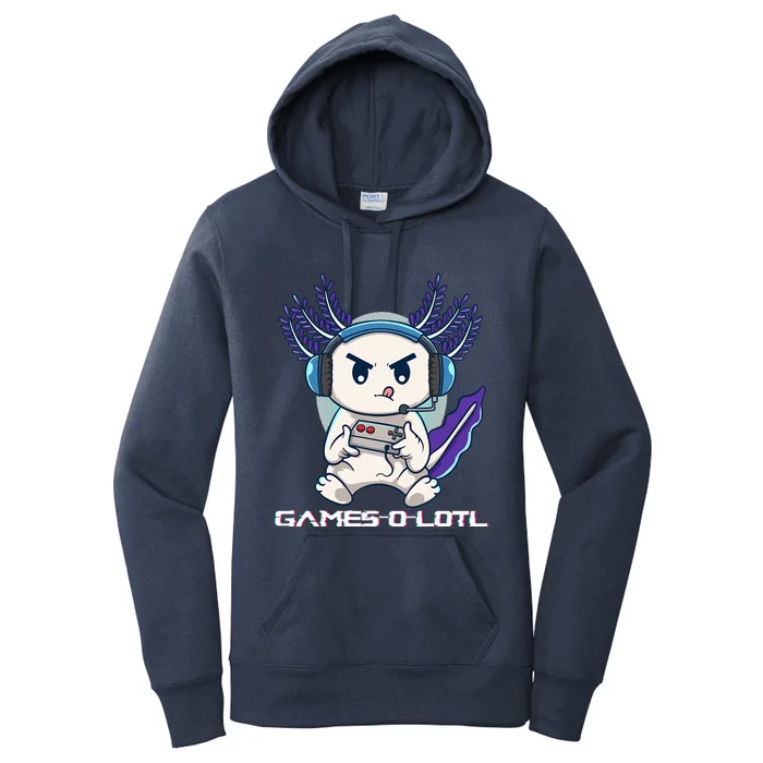 Cute Axolotl Playing Console Video Games Axolotl Gaming Women's Pullover Hoodie