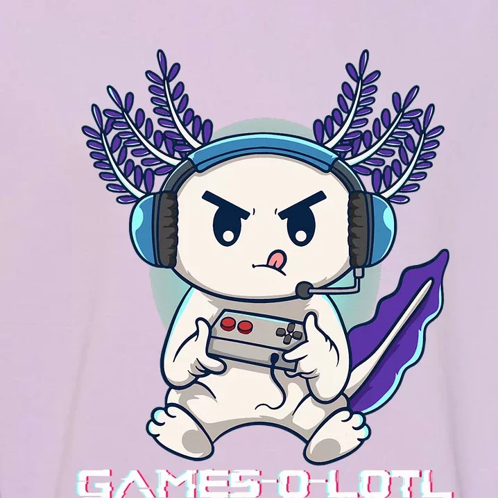 Cute Axolotl Playing Console Video Games Axolotl Gaming Garment-Dyed Sweatshirt