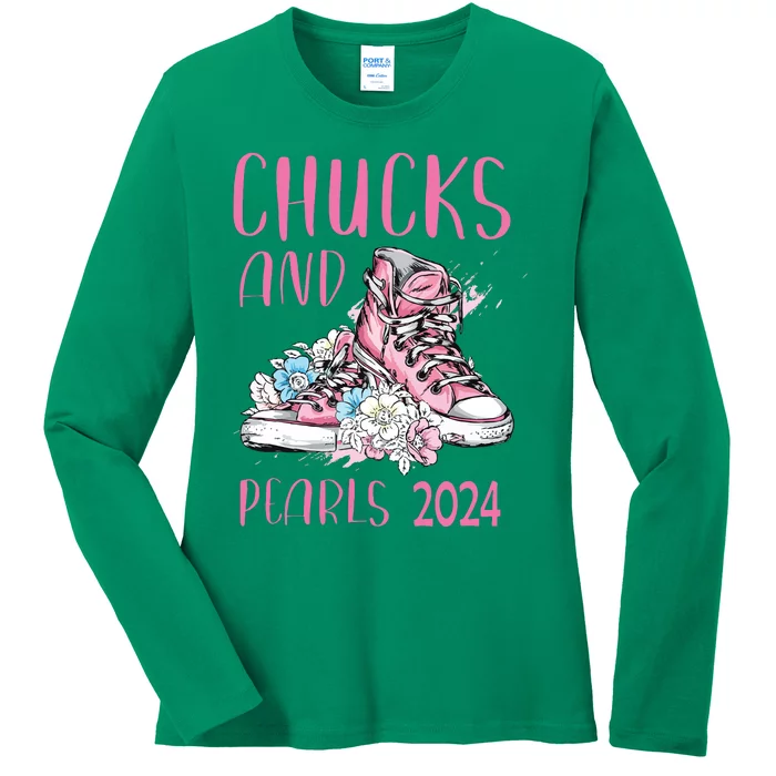 Chucks And Pearls 2024 Cute Women Gifts Ladies Long Sleeve Shirt