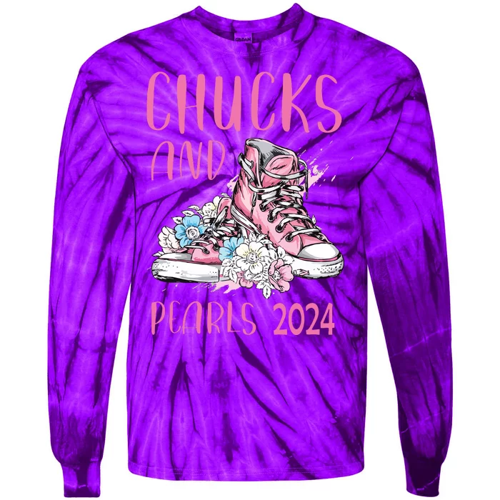 Chucks And Pearls 2024 Cute Women Gifts Tie-Dye Long Sleeve Shirt