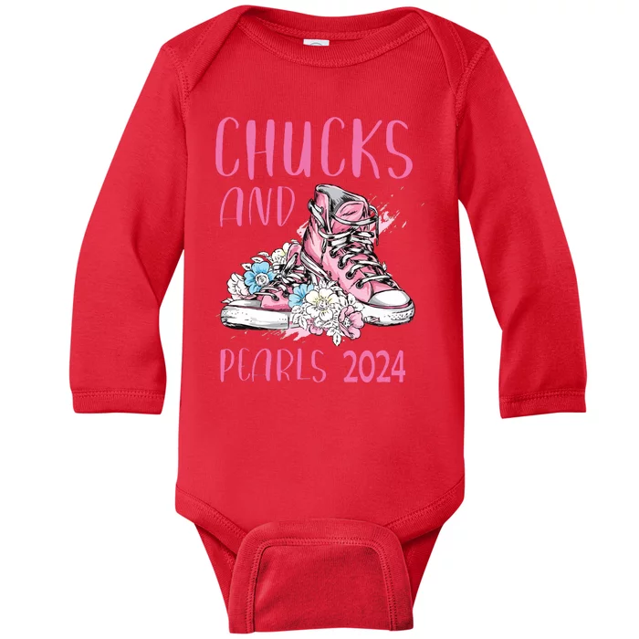 Chucks And Pearls 2024 Cute Women Gifts Baby Long Sleeve Bodysuit