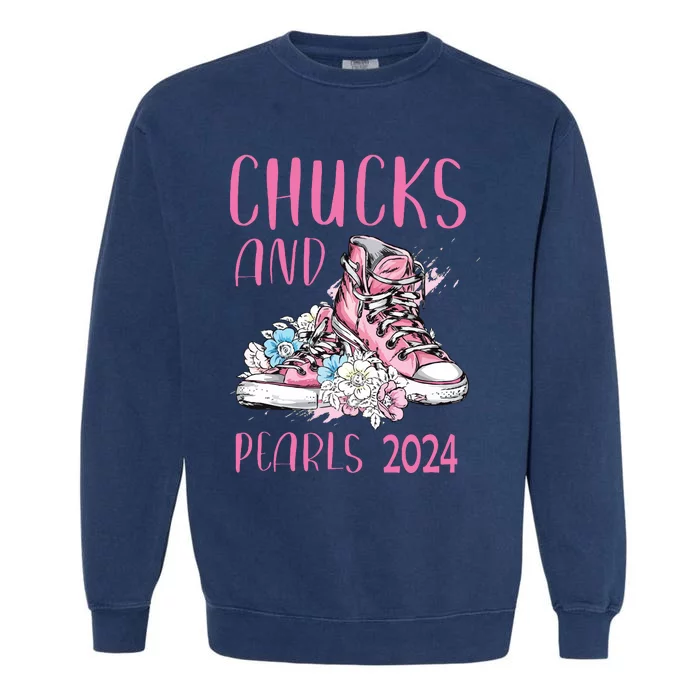 Chucks And Pearls 2024 Cute Women Gifts Garment-Dyed Sweatshirt