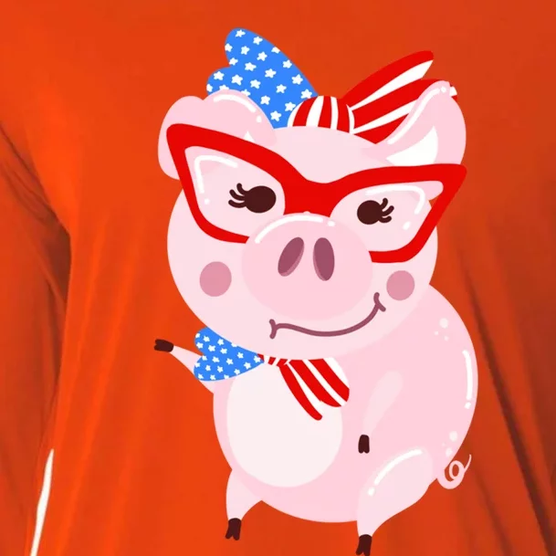 Cool American Pig Funny Pet Piggy United States Flag Gift Cooling Performance Long Sleeve Crew