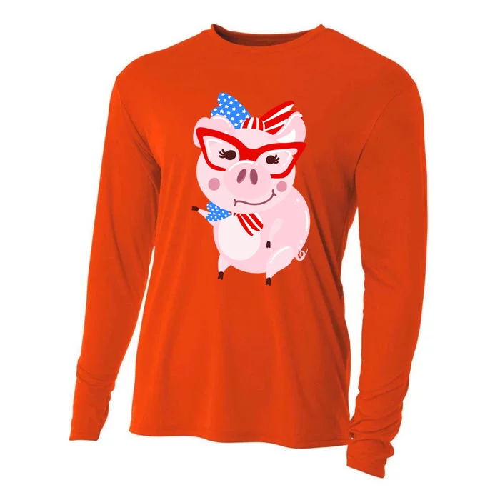 Cool American Pig Funny Pet Piggy United States Flag Gift Cooling Performance Long Sleeve Crew