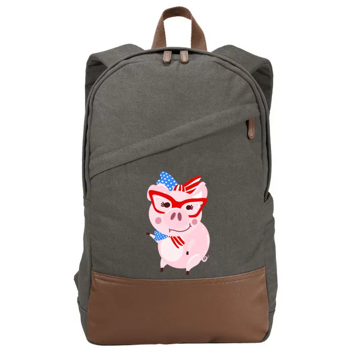 Cool American Pig Funny Pet Piggy United States Flag Gift Cotton Canvas Backpack