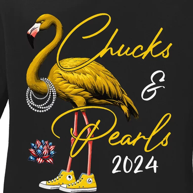 Chucks And Pearls 2024 Kamala Harris 47 Usa Election 2024 Ladies Long Sleeve Shirt