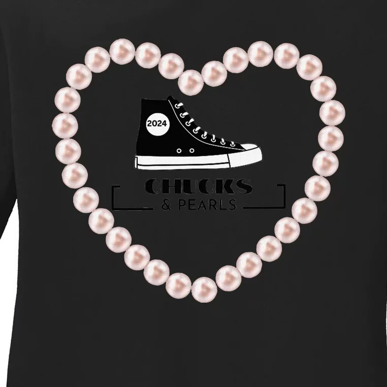 Chucks And Pearls 2024 V Neck Ladies Long Sleeve Shirt