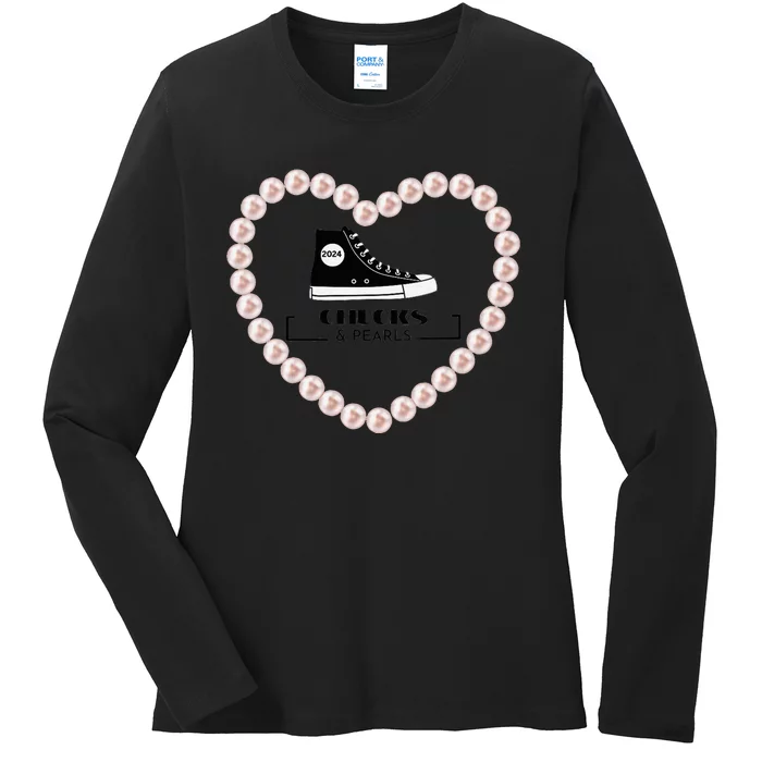 Chucks And Pearls 2024 V Neck Ladies Long Sleeve Shirt