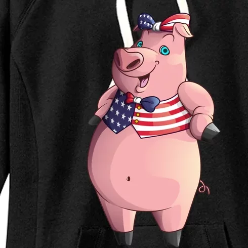 Cool American Pig Funny Pet Piggy United States Flag Gift Meaningful Gift Women's Fleece Hoodie