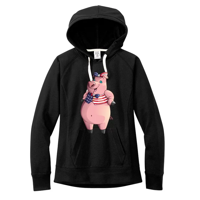 Cool American Pig Funny Pet Piggy United States Flag Gift Meaningful Gift Women's Fleece Hoodie