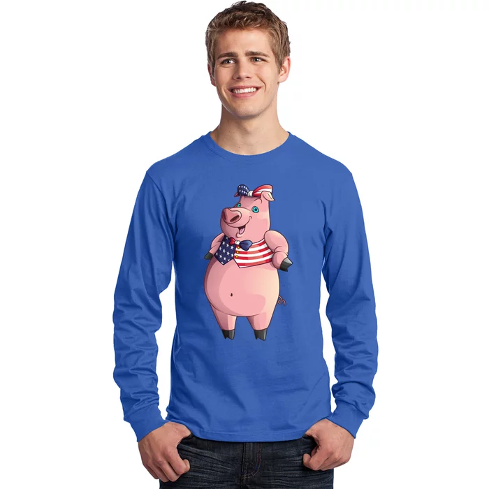 Cool American Pig Funny Pet Piggy United States Flag Gift Meaningful Gift Long Sleeve Shirt