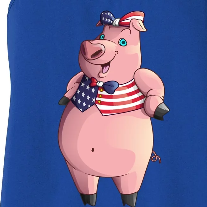 Cool American Pig Funny Pet Piggy United States Flag Gift Meaningful Gift Women's Racerback Tank