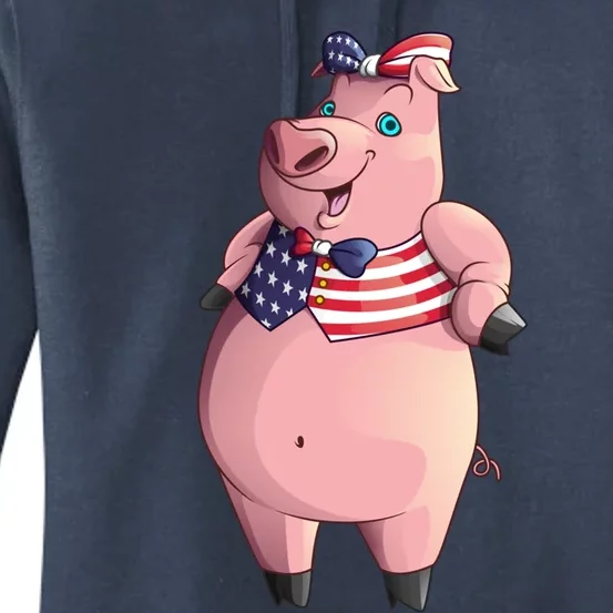 Cool American Pig Funny Pet Piggy United States Flag Gift Meaningful Gift Women's Pullover Hoodie