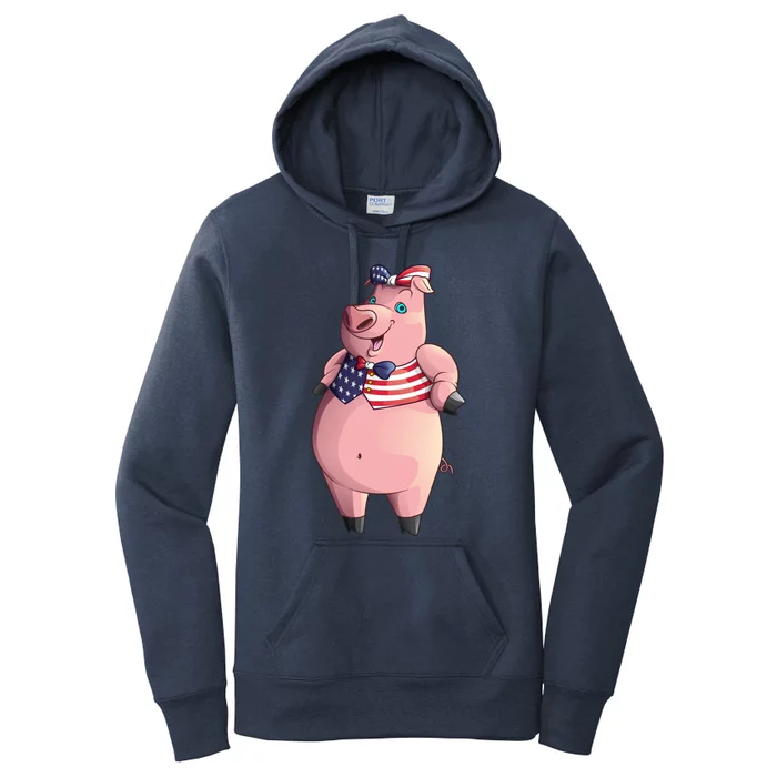 Cool American Pig Funny Pet Piggy United States Flag Gift Meaningful Gift Women's Pullover Hoodie