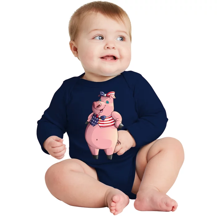 Cool American Pig Funny Pet Piggy United States Flag Gift Meaningful Gift Baby Long Sleeve Bodysuit