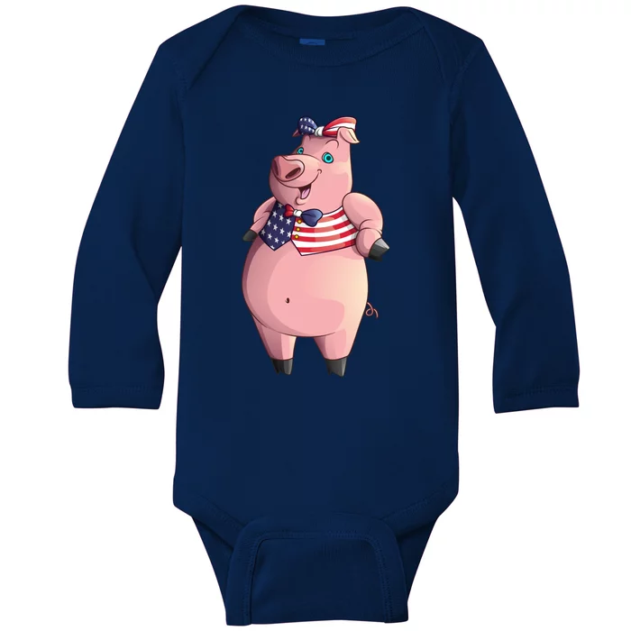 Cool American Pig Funny Pet Piggy United States Flag Gift Meaningful Gift Baby Long Sleeve Bodysuit